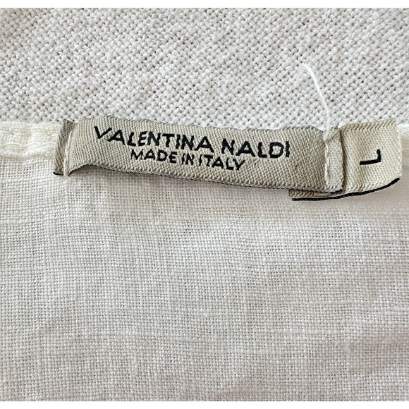 Valentina Naldi Dress Womens Sz L White Linen Boho Cottagecore Floral Crochet - Picture 4 of 9